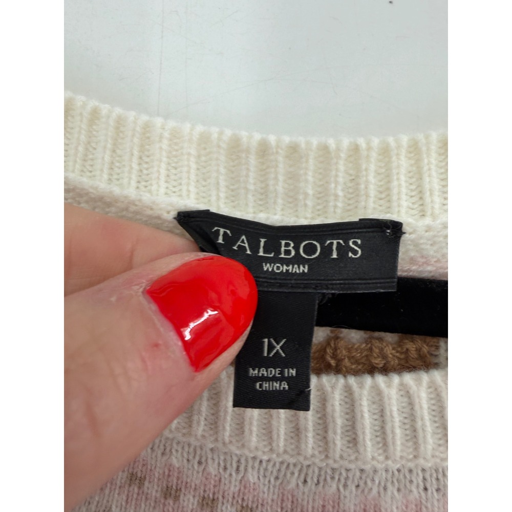 Talbots Fair Isle Sweater Women 1X Pink Lambswool Blend Nordic Winter Preppy - Picture 2 of 6